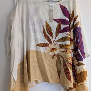 Chico's Cream and Purple Leaf Top